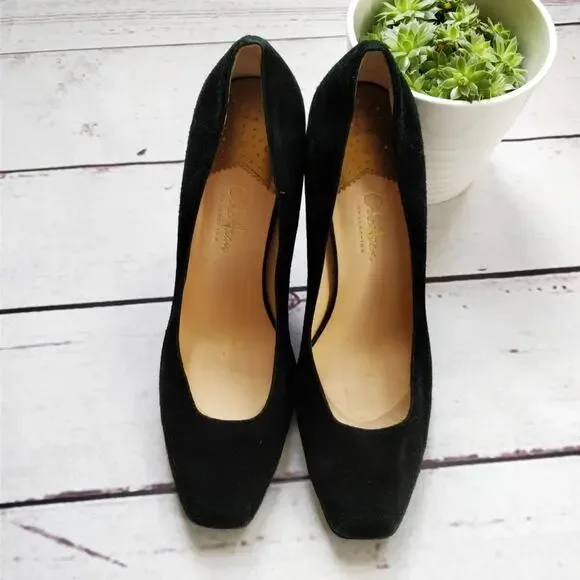 COLE HAAN Nike Air Carma Black Suede Pumps High Heel Square Toe Platform 9.5 - Picture 7 of 7